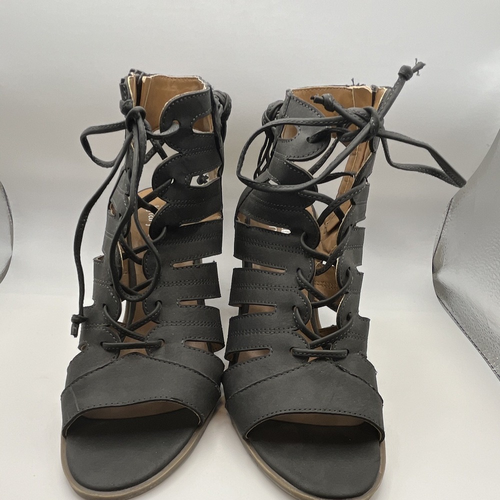 Faryl  Women's Brown by‎ Farylrobin Open Toe Lace-Up Zipper Sandal Heels Size 8